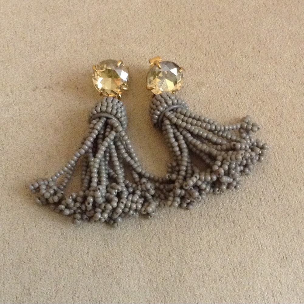 J. Crew tassel earrings beaded gray crystal